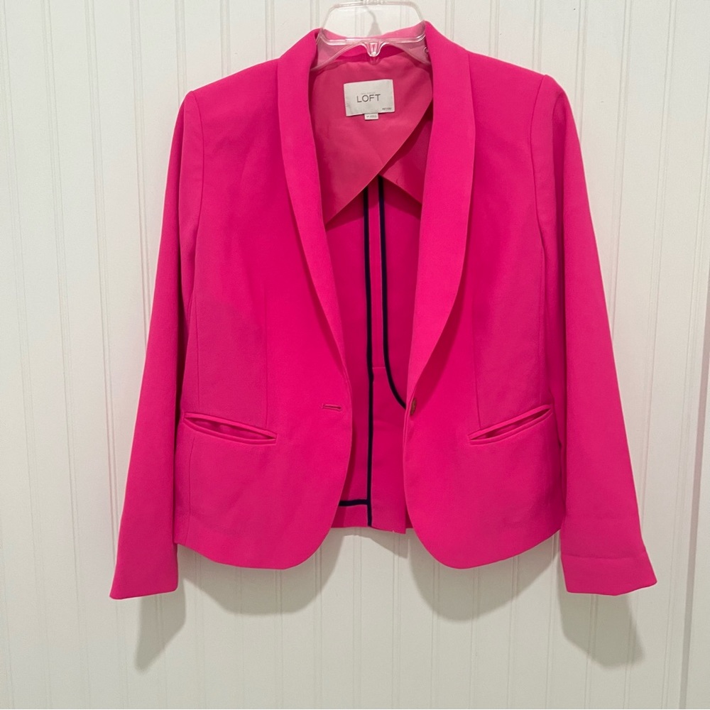 Neon Pink Button Front Blazer Loft Petite Small SP Barbie Professional